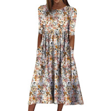Casual Half Sleeve O Neck Print Dress GYSM-W0527