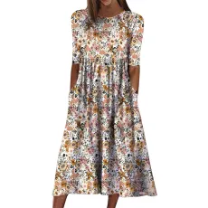 Casual Half Sleeve O Neck Print Dress GYSM-W0527