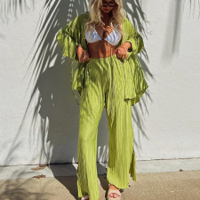 Solid Color Long Sleeve Split Shirt Pants Two Piece Set GYSM-W0513