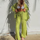 Solid Color Long Sleeve Split Shirt Pants Two Piece Set GYSM-W0513