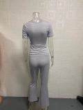 Solid Color Tops And Flare Pants 2 Piece Set GYSM-W0719