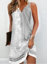 Plus Size Printed Single Breasted Sleeveless V-Neck Mini Dress GYSM-W0736
