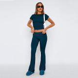 Solid Color Tops And Flare Pants 2 Piece Set GYSM-W0719