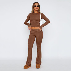 Solid Color Tops And Flare Pants 2 Piece Set GYSM-W0719