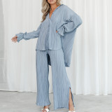 Solid Color Long Sleeve Split Shirt Pants Two Piece Set GYSM-W0513