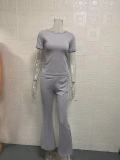 Solid Color Tops And Flare Pants 2 Piece Set GYSM-W0719