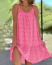 Plus Size Casual Crushed Flower Sling Midi Dress GYSM-W0735