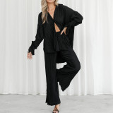 Solid Color Long Sleeve Split Shirt Pants Two Piece Set GYSM-W0513
