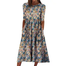 Casual Half Sleeve O Neck Print Dress GYSM-W0527