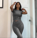 Solid Color Tops And Flare Pants 2 Piece Set GYSM-W0719