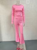 Solid Color Tops And Flare Pants 2 Piece Set GYSM-W0719