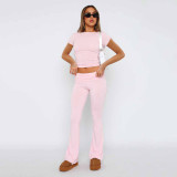 Solid Color Tops And Flare Pants 2 Piece Set GYSM-W0719