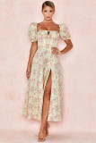 Casual Bubble Sleeve Sling Split Print Dress GYSM-W0274