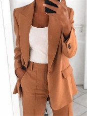 Plus Size Lapel Cardigan Blazer And Pants 2 Piece Set GYSM-W0298