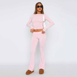 Solid Color Tops And Flare Pants 2 Piece Set GYSM-W0719