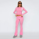 Solid Color Tops And Flare Pants 2 Piece Set GYSM-W0719