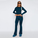 Solid Color Tops And Flare Pants 2 Piece Set GYSM-W0719