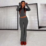 Solid Color Tops And Flare Pants 2 Piece Set GYSM-W0719