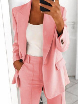 Plus Size Lapel Cardigan Blazer And Pants 2 Piece Set GYSM-W0298