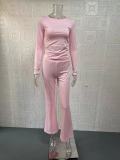 Solid Color Tops And Flare Pants 2 Piece Set GYSM-W0719