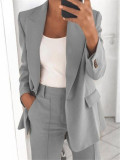 Plus Size Lapel Cardigan Blazer And Pants 2 Piece Set GYSM-W0298
