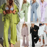 Solid Color Long Sleeve Split Shirt Pants Two Piece Set GYSM-W0513