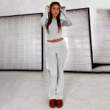 Solid Color Tops And Flare Pants 2 Piece Set GYSM-W0719