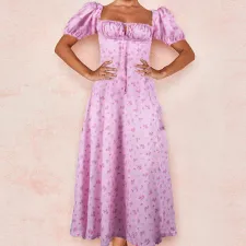 Casual Bubble Sleeve Sling Split Print Dress GYSM-W0274