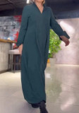 Solid Color V Neck Loose Long Dress GYSM-W0724