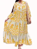 Plus Size Bohemian Print Long Sleeve Shirt Dress GYSM-W0704