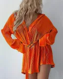 Pleated Tie Belt Casual Long Sleeve Shirt Dress GYSM-W0525