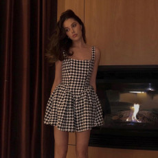 Fashion Backless Houndstooth Print Casual Dress GYSM-W0501