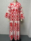 Plus Size Bohemian Print Long Sleeve Shirt Dress GYSM-W0704