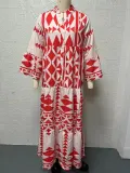 Plus Size Bohemian Print Long Sleeve Shirt Dress GYSM-W0704