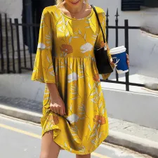 Plus Size Fashion Print 3/4 Sleeve Midi Dress GYSM-W0559