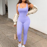 Rib Square Neck Slim Fit Yoga Jumpsuit GYSM-LTCX5203