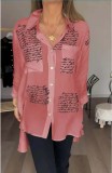 Plus Size Letter Print Long Sleeve Loose Swallow-tailed Shirt GYSM-W0742