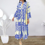 Plus Size Bohemian Print Long Sleeve Shirt Dress GYSM-W0704