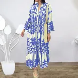 Plus Size Bohemian Print Long Sleeve Shirt Dress GYSM-W0704