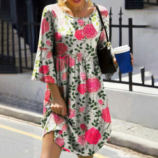 Plus Size Fashion Print 3/4 Sleeve Midi Dress GYSM-W0559