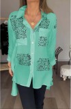 Plus Size Letter Print Long Sleeve Loose Swallow-tailed Shirt GYSM-W0742