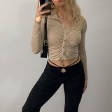 Pleated Lapel Single Breasted Long Sleeve Shirt GYSM-W0292