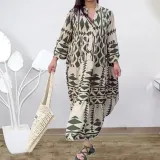 Plus Size Bohemian Print Long Sleeve Shirt Dress GYSM-W0704