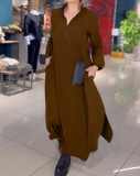 Solid Color V Neck Loose Long Dress GYSM-W0724