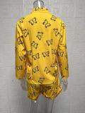 Print Long Sleeve Shirt Two Piece Shorts Set GYSM-W0553