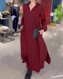 Solid Color V Neck Loose Long Dress GYSM-W0724