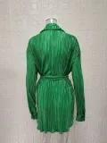 Pleated Tie Belt Casual Long Sleeve Shirt Dress GYSM-W0525