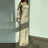 Solid Color Flare Sleeve Slim Maxi Dress GYSM-W0744