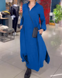 Solid Color V Neck Loose Long Dress GYSM-W0724
