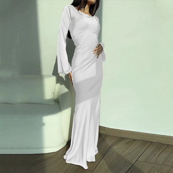 Solid Color Flare Sleeve Slim Maxi Dress GYSM-W0744